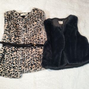 btween Leopard & Black Faux Fur Vest Set